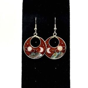 Alpaca Silver Celestial Earrings with Abalone Shell and Mother of Pearl Inlay